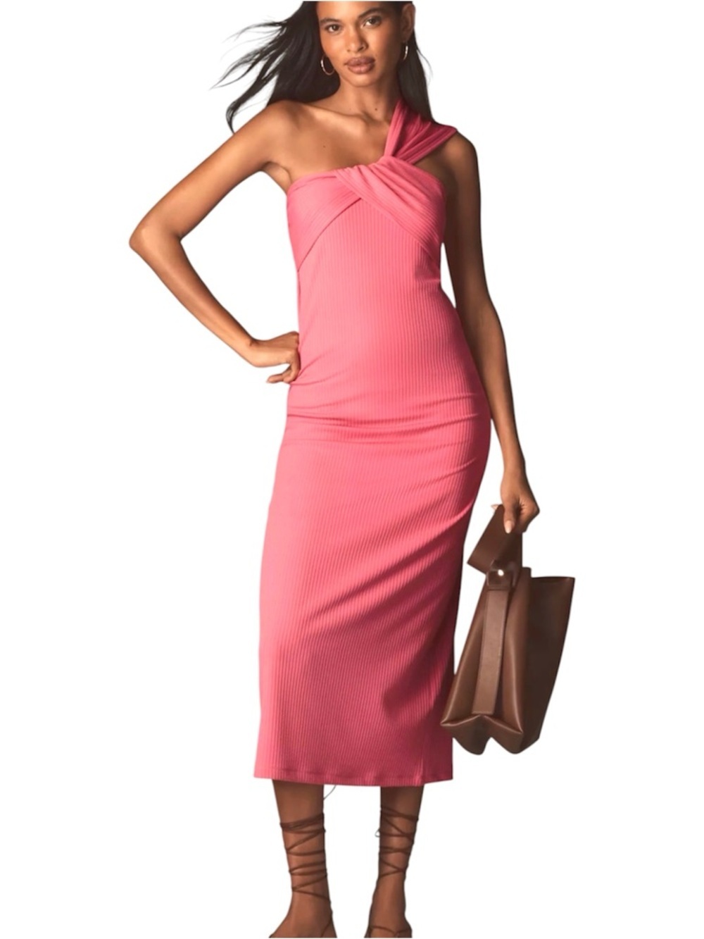 Porridge Anthropologie TwistโFront OneโShoulder Ribbed Maxi Dress Pink L NWT